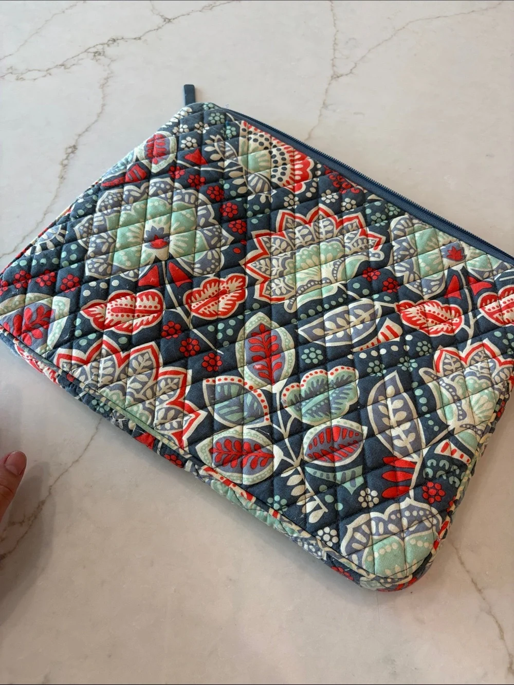 Vera Bradley Quilted Laptop Sleeve in Navy, Red & Mint Floral